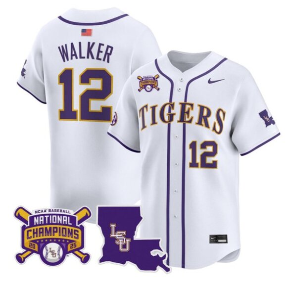 Mens Youths Kids Womens Todd Walker LSU Tigers 2025 CH Stitched White Jersey